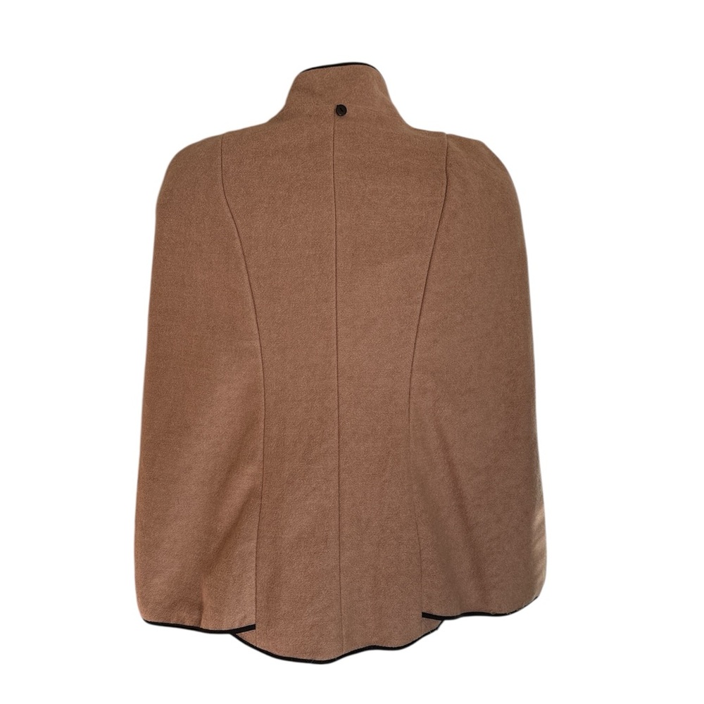 Women's Tan Cape Coat with Detachable Faux Fur Trim Hood - Picture 8 of 11